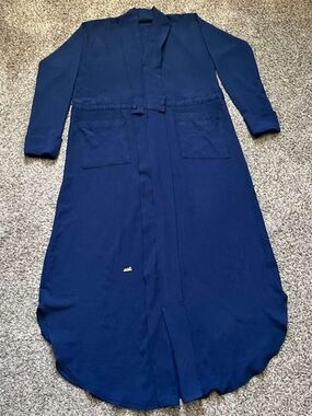 Navy Blue Button-Tab Modest Abaya Maxi Dress